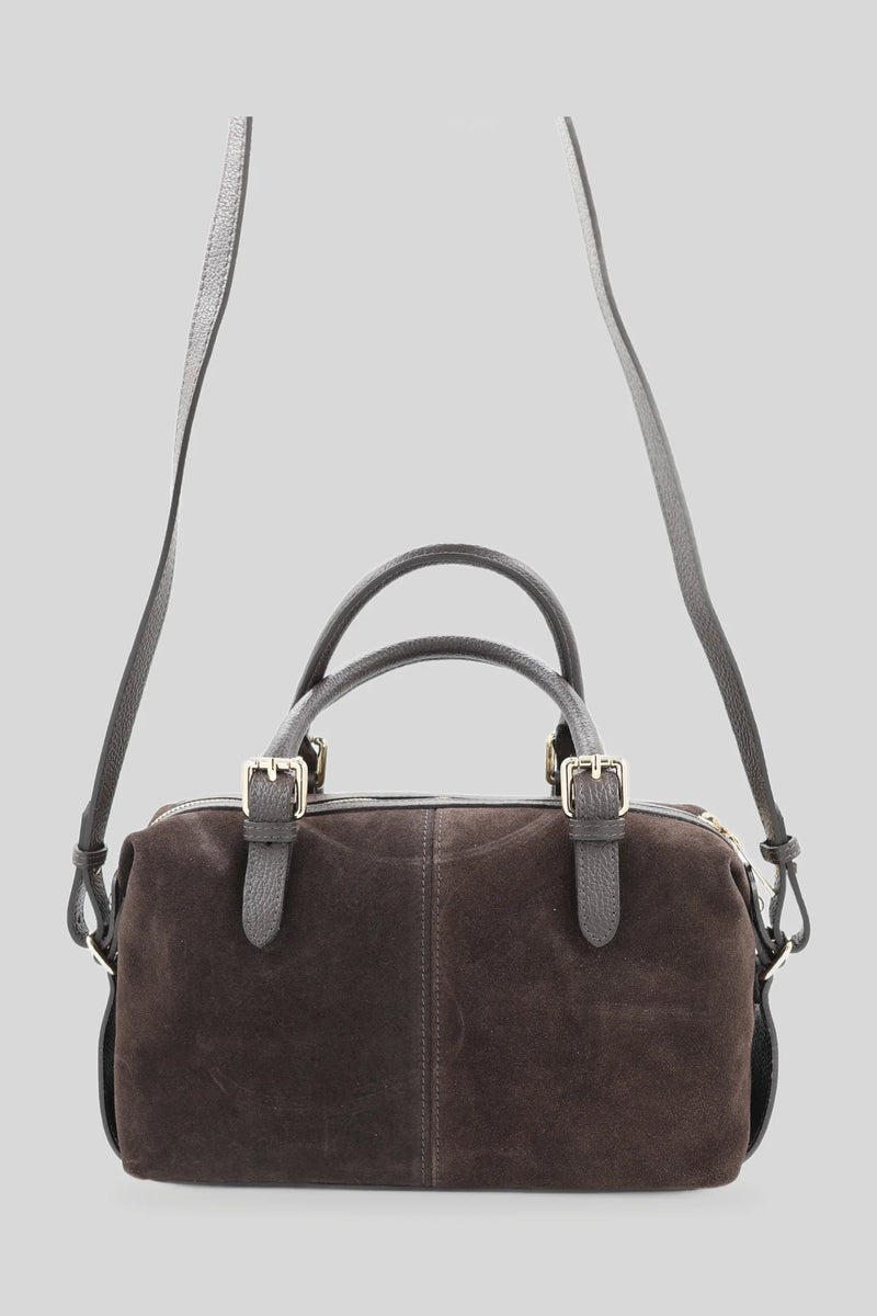 Sac à main en velours pour femme style bowling en marron foncé - cuir naturel