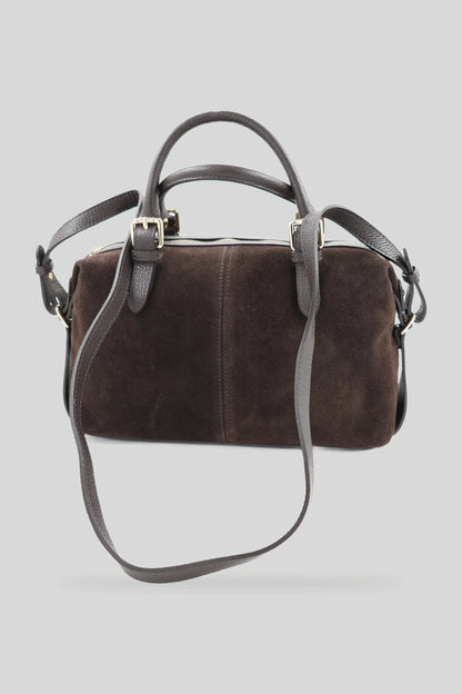 Дамска велурена чанта тип боулинг в тъмнокафяво - естествена кожа Roberto&Co Roberto Fashion Store Bag AVI2209BAGBRWBWL One Size INTL