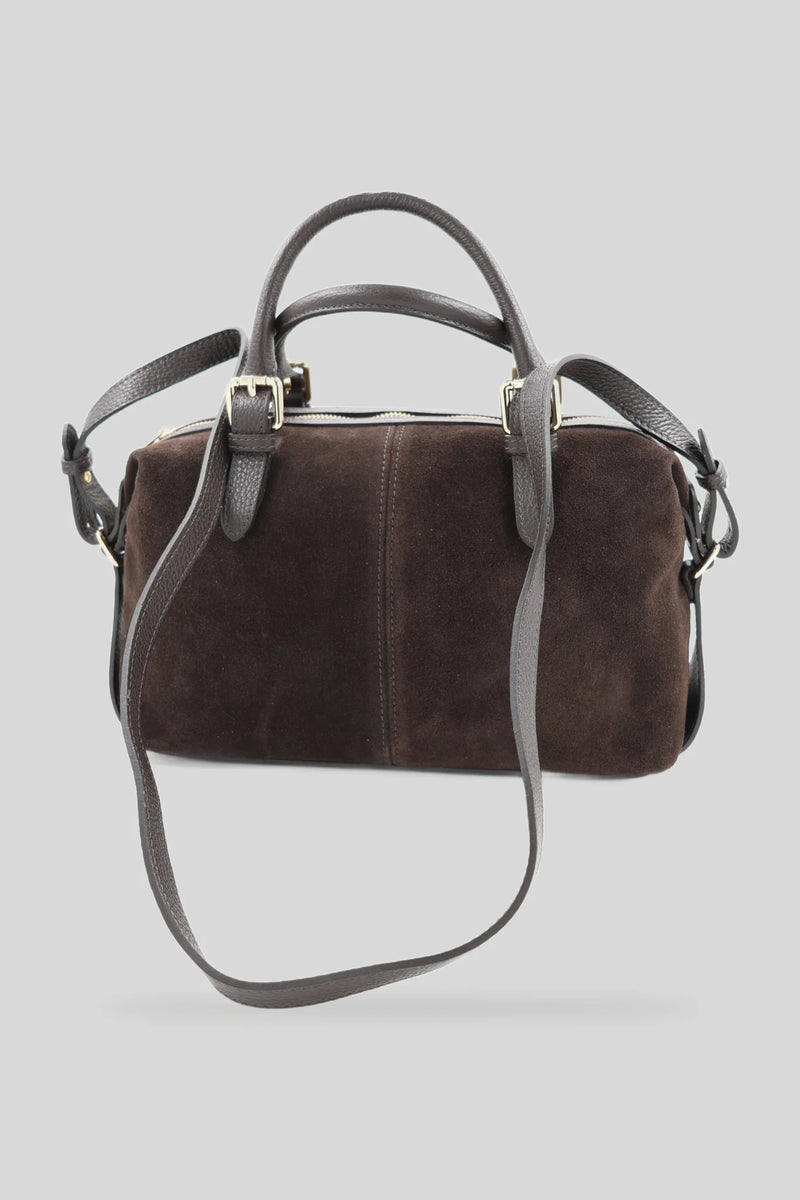 Sac à main en velours pour femme style bowling en marron foncé - cuir naturel