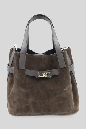 Damen-Veloursledertasche im Shopper-Stil in Olivgrün - echtes Leder
