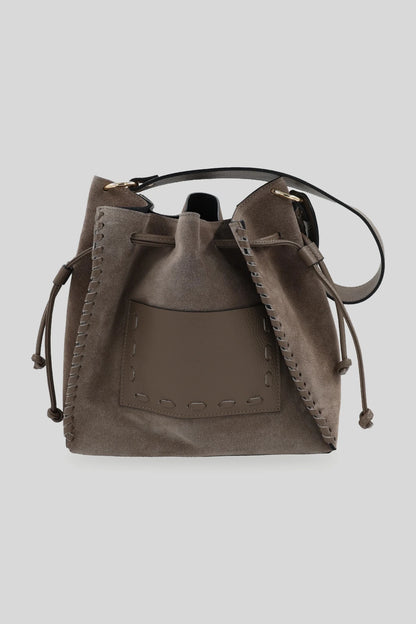 Damska zamszowa torba-worek z troczkami w kolorze beżowym - skóra naturalna Roberto&Co Roberto Fashion Store Bag AVI2509BAGBEICRS One Size INTL