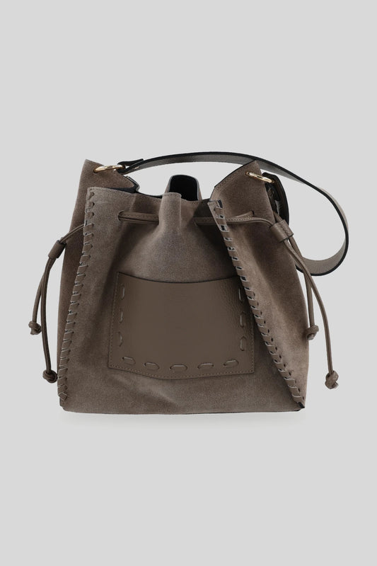 Дамска велурена чанта тип торба с връзки в бежово - естествена кожа Roberto&Co Roberto Fashion Store Bag AVI2509BAGBEICRS One Size INTL