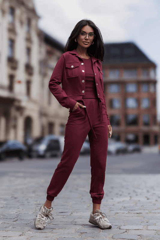 Дамски 3-частен спортен комплект Milano, бордо, 100% памук LaBalancia Roberto Fashion Store Set 5907378523900 XS/S
