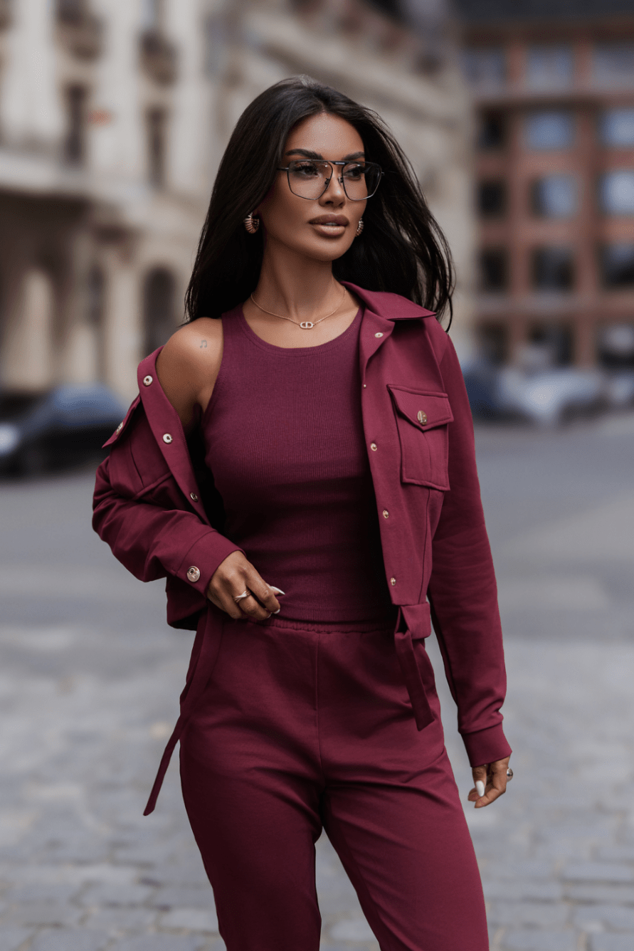 Дамски 3-частен спортен комплект Milano, бордо, 100% памук LaBalancia Roberto Fashion Store Set 5907378523900 XS/S