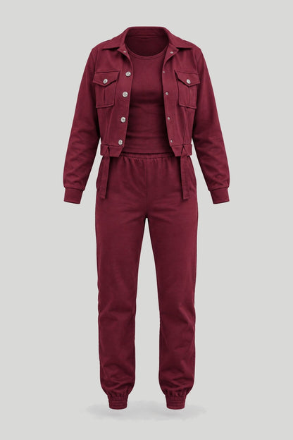 Дамски 3-частен спортен комплект Milano, бордо, 100% памук LaBalancia Roberto Fashion Store Set 5907378523900 XS/S