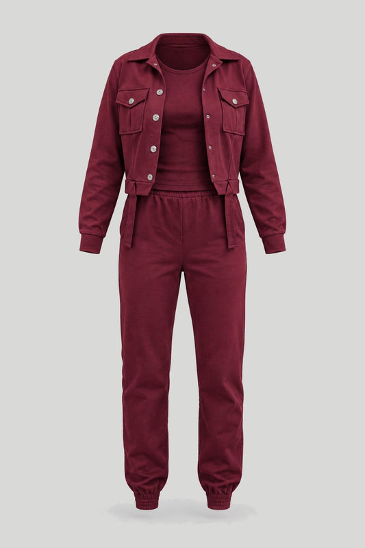 Women's 3-piece Milano sports set, burgundy, 100% cotton – снимка на продукта