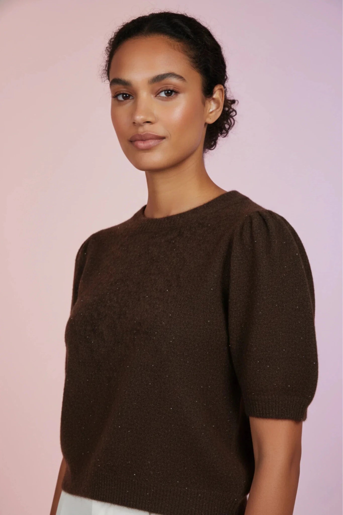 Дамски Блестящ Пуловер, Кафяв Roberto Fashion Roberto Fashion Store Sweater JNJ0202SWEBROKNITU TU