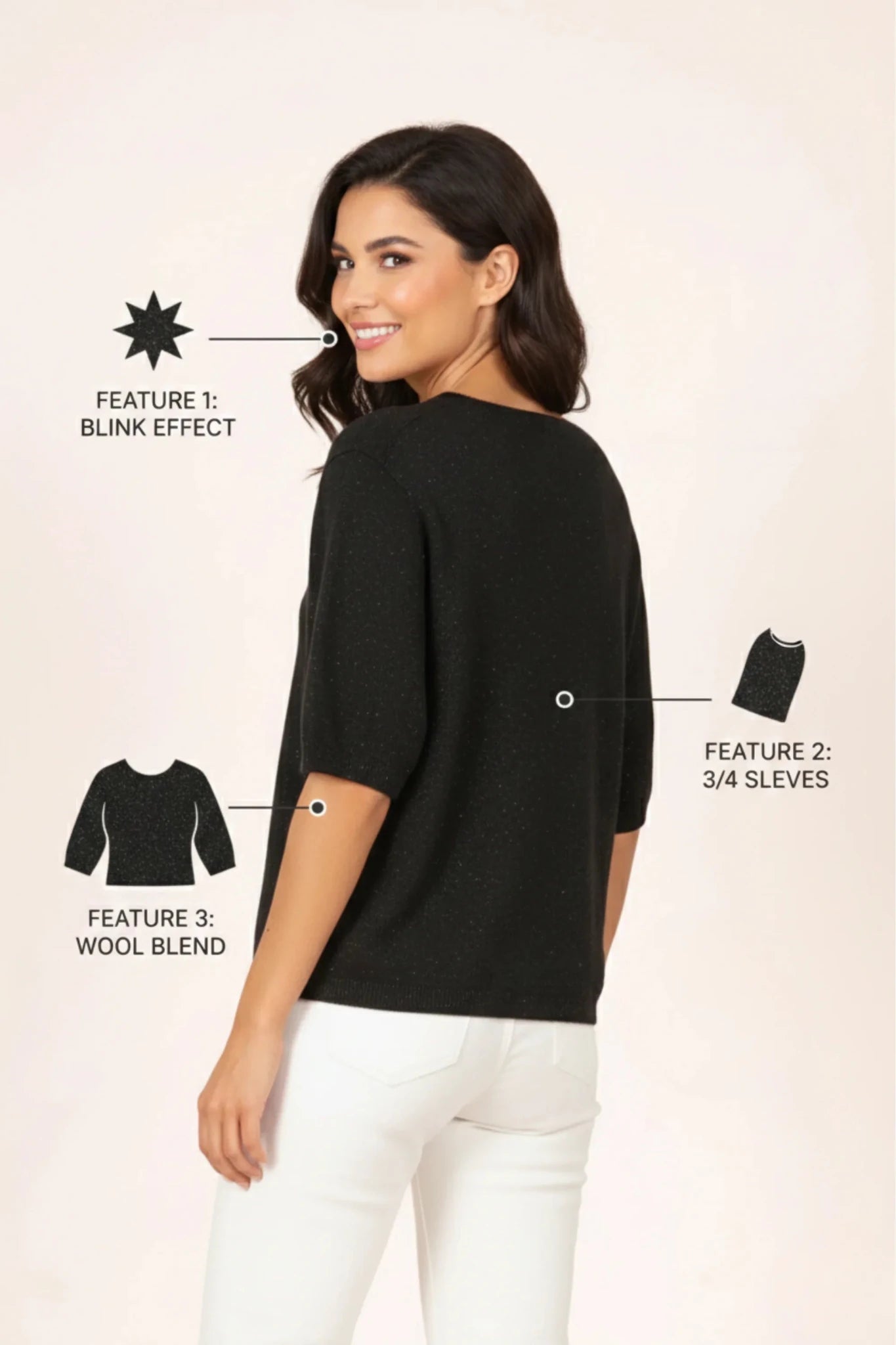 Дамски Блестящ Пуловер от вълна, Черен Roberto Fashion Roberto Fashion Store Sweater JNJ0102SWEBLKKNITU TU