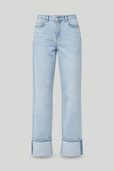 Pantalones vaqueros de mujer tipo "Straight Fit" en azul claro con puño