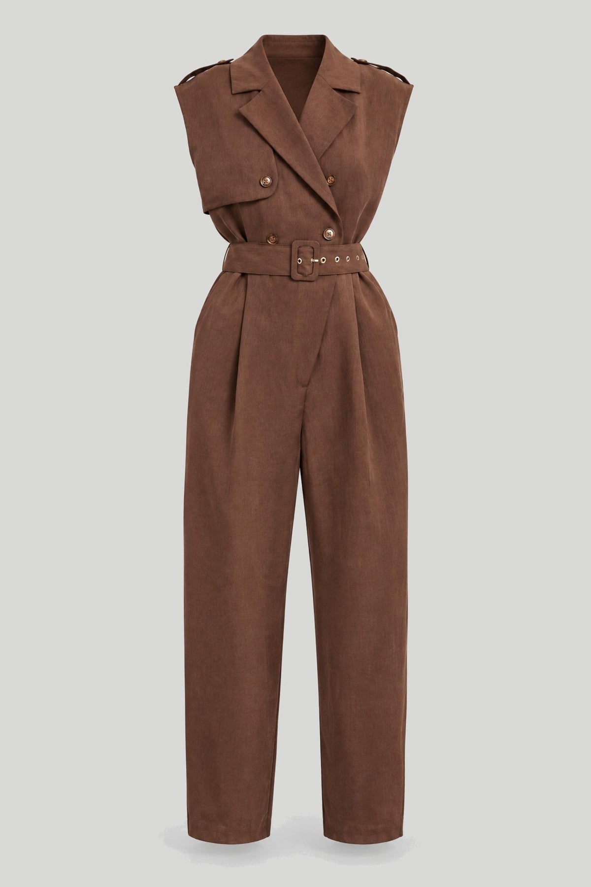 Дамски кафяв дълъг гащеризон с колан "Miyu" Medicine Roberto Fashion Store Jumpsuit RS26-SKD901-88X-L L
