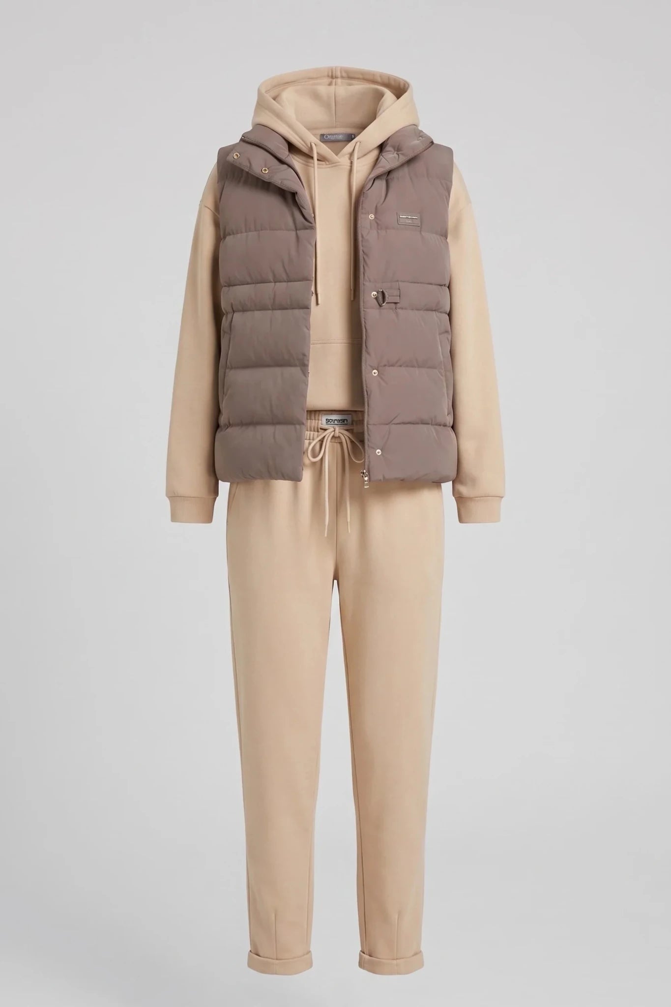 Дамски комплект 3 в 1 плюс сайз - худи, джогинг панталон и грейка, цвят бежово, топъл зимен макси екип So Cute Roberto Fashion Store Set SOC1407SETBEI+VS-46 46