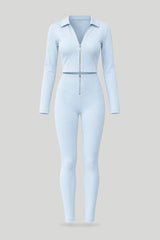 Dames setje DUVE – top met rits en legging, bleekblauw