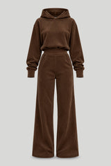 Conjunto de Mujer HOPE de Terciopelo Acanalado, Blusa y Pantalón, Marrón