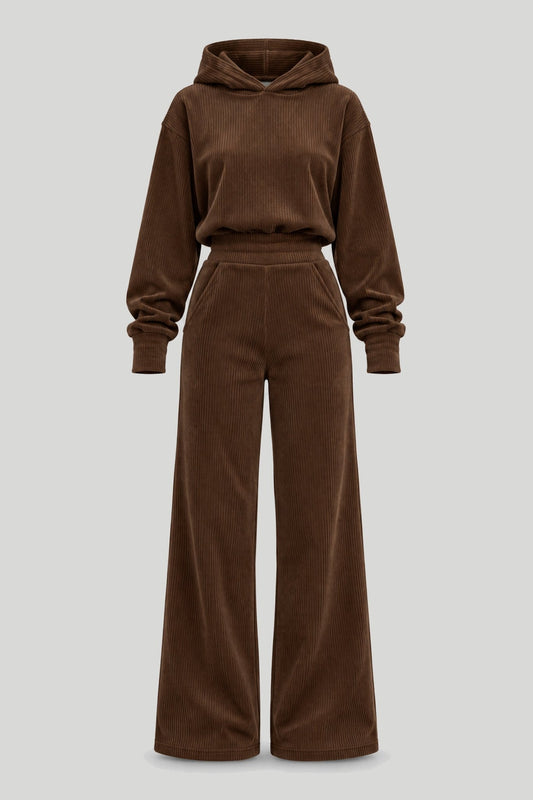 Damen-Set HOPE aus Cord, Bluse und Hose, Braun – снимка на продукта