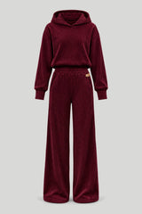 Conjunto HOPE para Mujer de Terciopelo Acanalado en Burdeos, Elegante Conjunto de Blusa y Pantalón