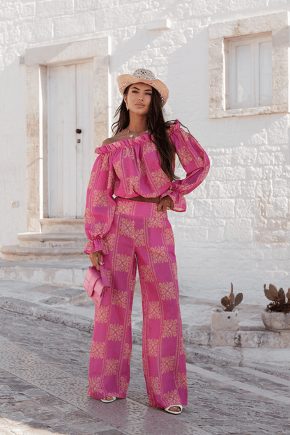 Дамски комплект лен - MIA, Ricamo Pink (розов) LaBalancia Roberto Fashion Store Set 5907378522125 M/L