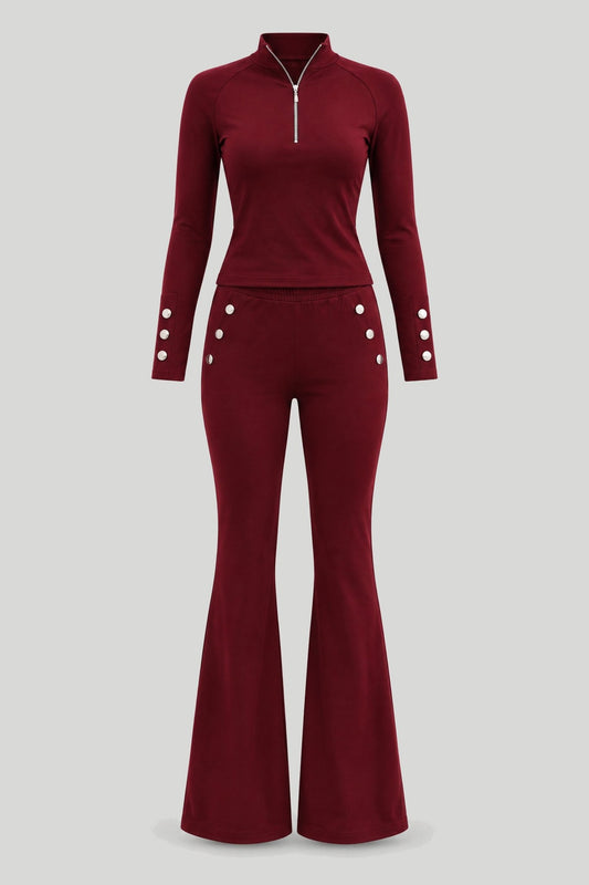 Damen-Set MARFA aus Bluse und Hose, bordeauxfarben, elastisches Modell mit langen Ärmeln, 95% Viskose und 5% Elasthan – снимка на продукта