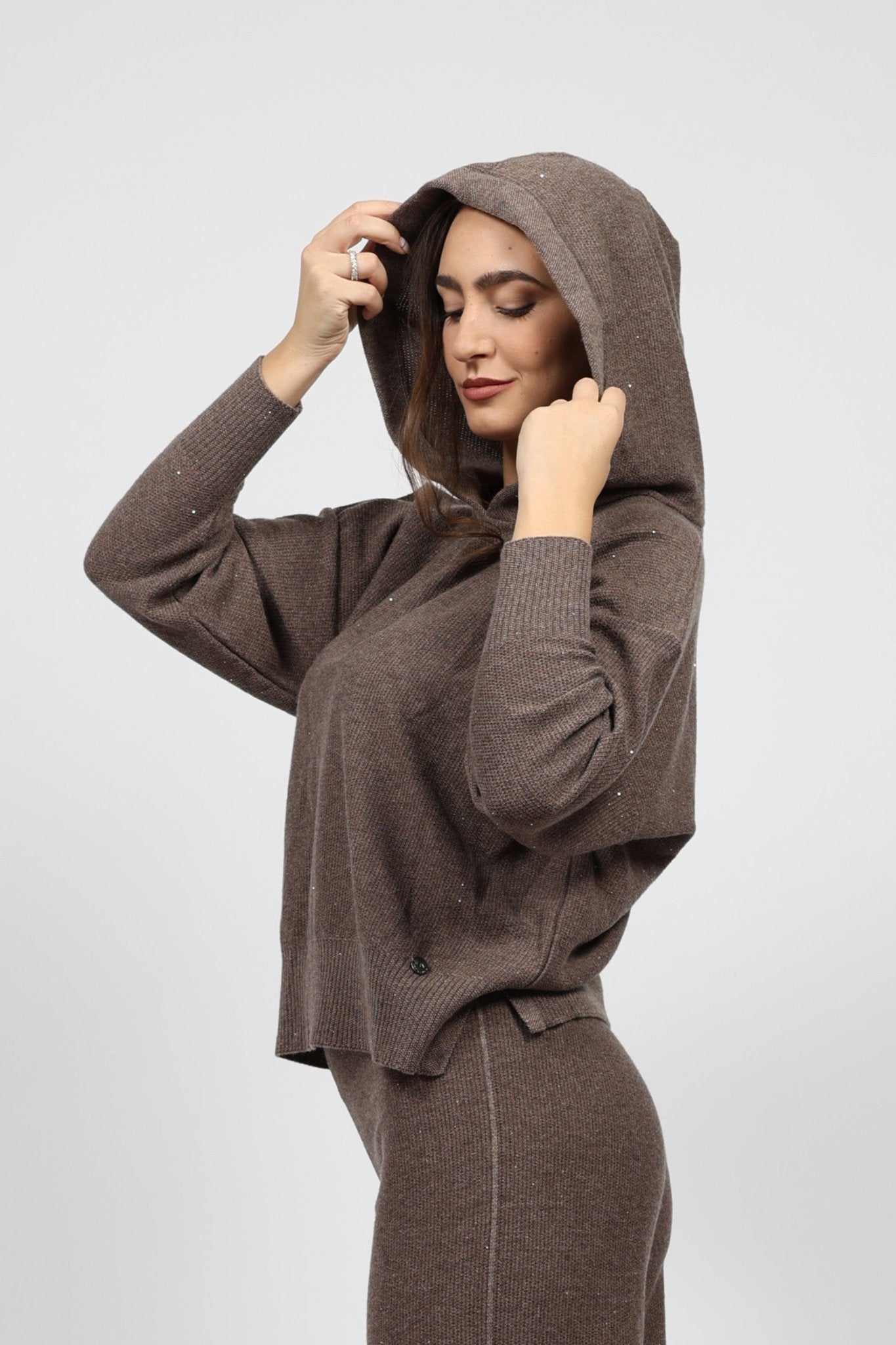 Дамски Комплект с Кашмир от 2 части, Кафяв Serianno Collection S Roberto Fashion Store Set SER1411SETBRWANGS S Кафяв