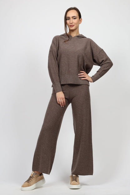 Дамски Комплект с Кашмир от 2 части, Кафяв Serianno Collection S Roberto Fashion Store Set SER1411SETBRWANGS S Кафяв