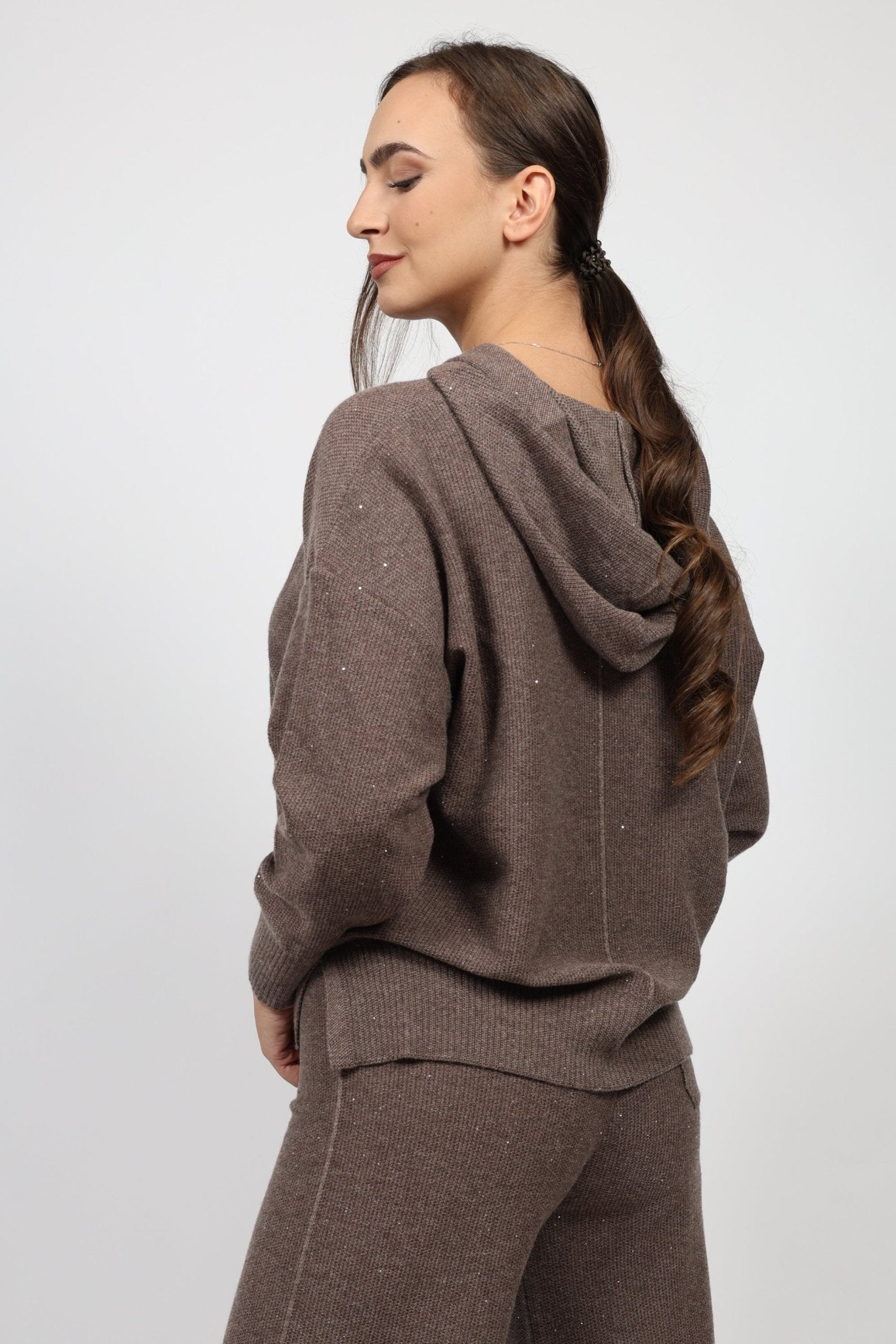 Дамски Комплект с Кашмир от 2 части, Кафяв Serianno Collection S Roberto Fashion Store Set SER1411SETBRWANGS S Кафяв