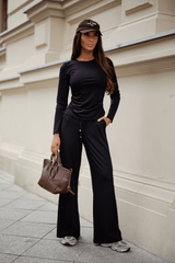 Damen-Set SHIRA mit langen Ärmeln – schwarz, Wolfblau mit Elastan