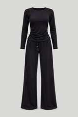 Conjunto feminino SHIRA de manga longa – preto, azul-lobo com elastano