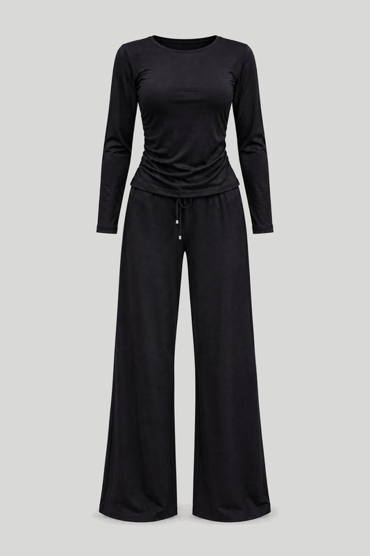 Women's SHIRA long-sleeved set – black, wolf-gray with elastane – снимка на продукта