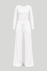 Conjunto Feminino SHIRA de manga longa em elegante cor ecru para qualquer ocasião