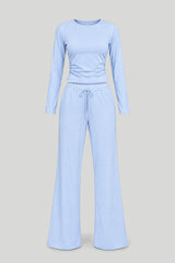 Conjunto Feminino SHIRA de manga longa em azul-celeste - estilo e conforto para todos os dias