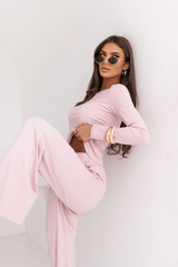 Damen-Set SHIRA mit langen Ärmeln in Hellrosa für einen eleganten Stil