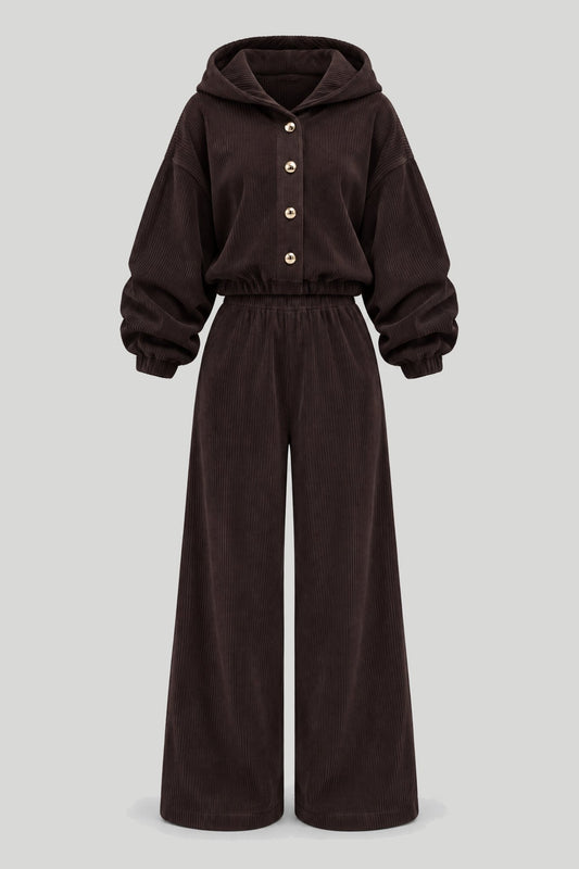 VENICE women's set – brown, blouse and trousers, one size, 95% cotton, 5% elastane, casual and comfortable model – снимка на продукта