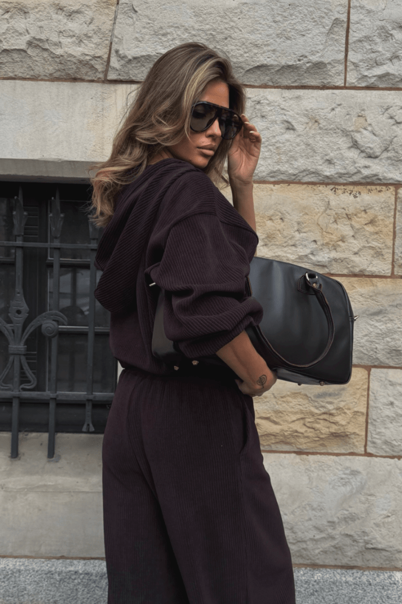 VENICE women's set – brown, blouse and trousers, one size, 95% cotton, 5% elastane, casual and comfortable model
