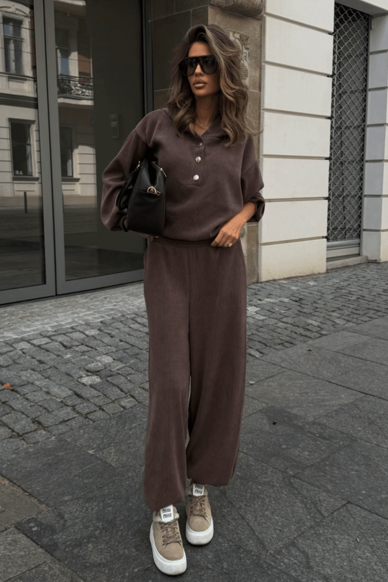 Damen-Set VENICE aus Baumwolle und Elasthan – Bluse und Hose, dunkles Fango, Einheitsgröße LaBalancia Roberto Fashion Store One piece 5907378527663 UNI
