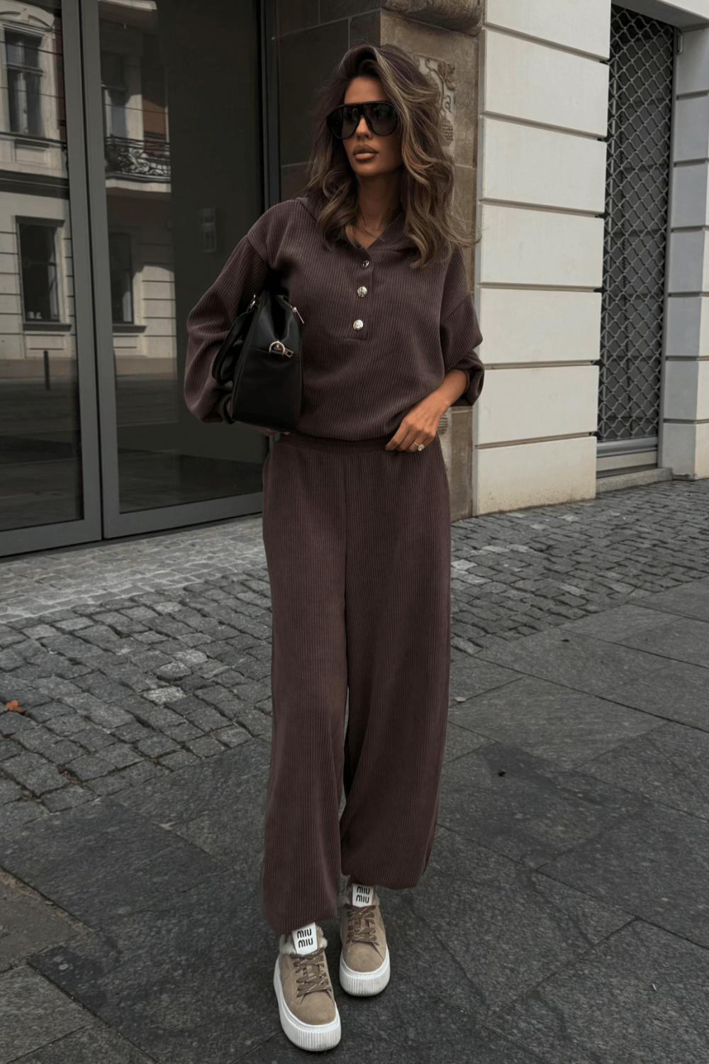 Damen-Set VENICE aus Baumwolle und Elasthan – Bluse und Hose, dunkles Fango, Einheitsgröße LaBalancia Roberto Fashion Store One piece 5907378527663 UNI