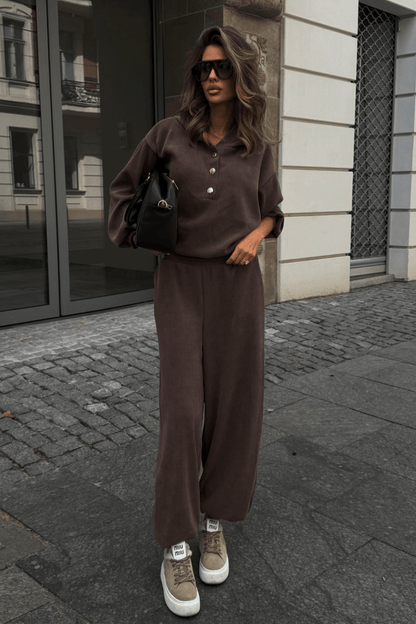 Damen-Set VENICE aus Baumwolle und Elasthan – Bluse und Hose, dunkles Fango, Einheitsgröße LaBalancia Roberto Fashion Store One piece 5907378527663 UNI