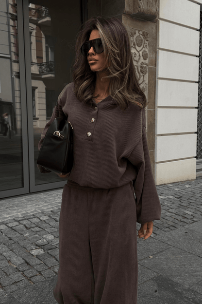 Damen-Set VENICE aus Baumwolle und Elasthan – Bluse und Hose, dunkles Fango, Einheitsgröße LaBalancia Roberto Fashion Store One piece 5907378527663 UNI