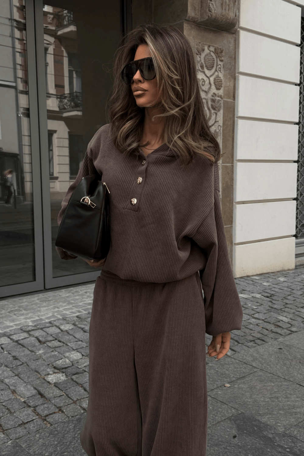 Damen-Set VENICE aus Baumwolle und Elasthan – Bluse und Hose, dunkles Fango, Einheitsgröße LaBalancia Roberto Fashion Store One piece 5907378527663 UNI