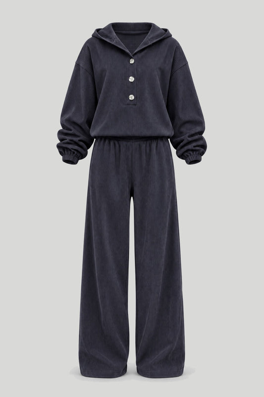 VENICE women's set in graphite – long-sleeved top and trousers, one size, 95% cotton and 5% elastane – снимка на продукта