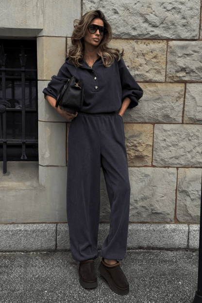 Damen-Set VENICE in Graphit - Langarmbluse und Hose, Einheitsgröße, 95 % Baumwolle und 5 % Elasthan LaBalancia Roberto Fashion Store One piece 5907378527670 UNI