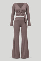 Conjunto YOGA Fango para mujer – blusa de manga larga y pantalón largo, suave y elástico, 95% viscosa, corte cómodo para uso diario, paseos y descanso
