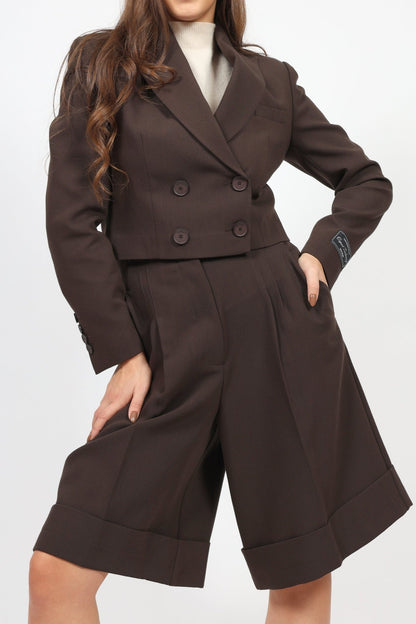 Дамски Костюм - Сако + Къс Панталон, Кафяв VIPART Roberto Fashion Store Set VPR0311SETBRWTRK36 36 Кафяв