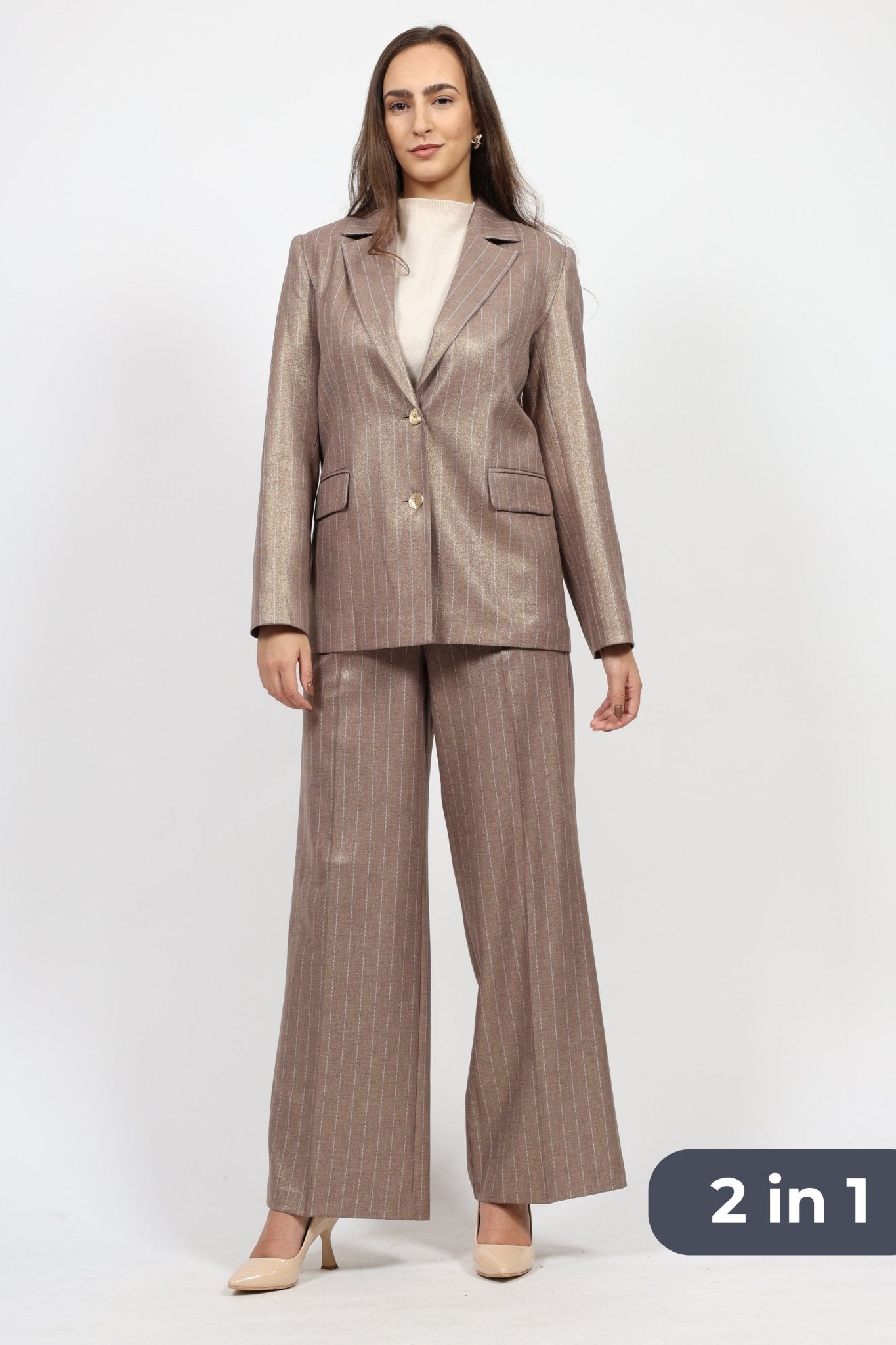 Дамски Костюм - Сако + Панталон с висока талия, Сив Roberto Fashion Roberto Fashion Store Set NLZ0311SUIGRYSRP36 36 Бежов