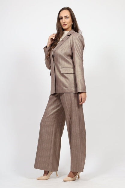 Дамски Костюм - Сако + Панталон с висока талия, Сив Roberto Fashion Roberto Fashion Store Set NLZ0311SUIGRYSRP36 36 Бежов