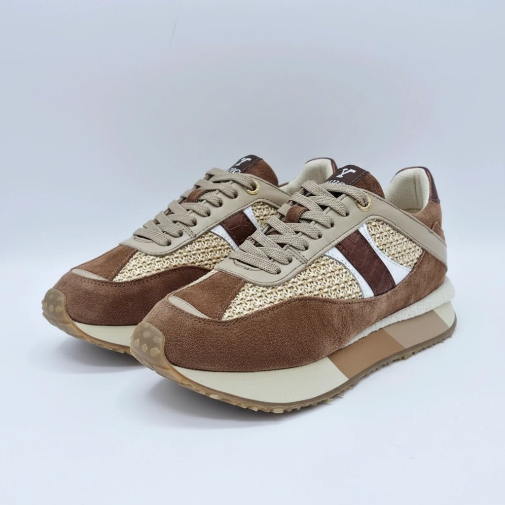 Дамски Кожени Спортни Сникърси с текстил, Кафяв Roberto Fashion Roberto Fashion Store Sneakers NUS0402SNEBROTEX37 37