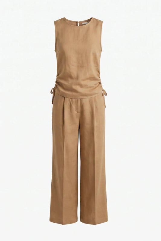 Дамски ленен комплект 2 в 1 Roberto&Co - бежово Roberto&Co Roberto Fashion Store Set LSW0807SETBEILIN-XS XS
