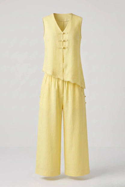 Дамски ленен комплект 2 в 1 Roberto&Co - жълто Roberto&Co Roberto Fashion Store Set NAG0907SETYELLIN-40 40