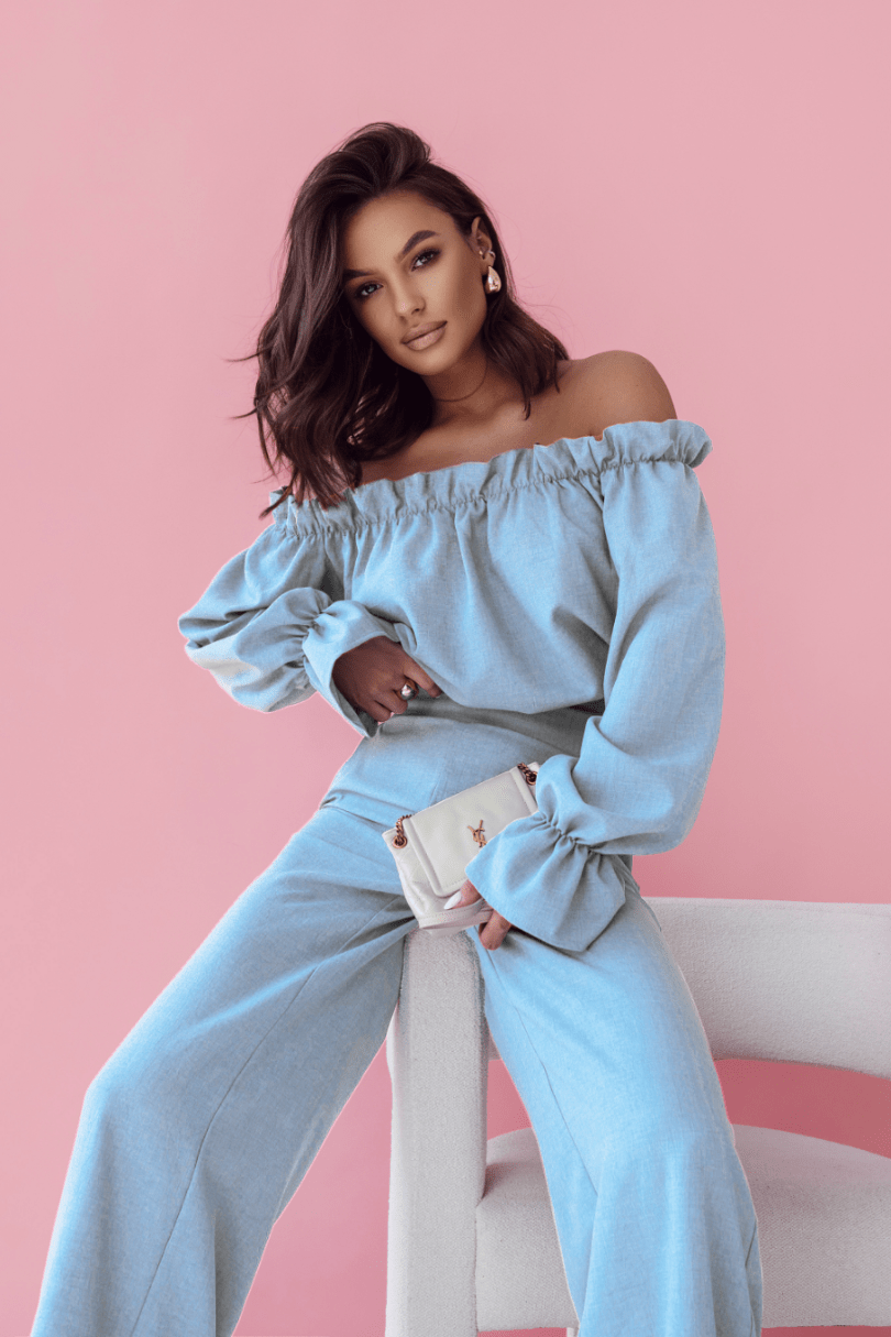 Дамски ленен комплект MIA - Комплект спално бельо, Бледосин (Błękit) LaBalancia Roberto Fashion Store Set 5907378522026 XS/S
