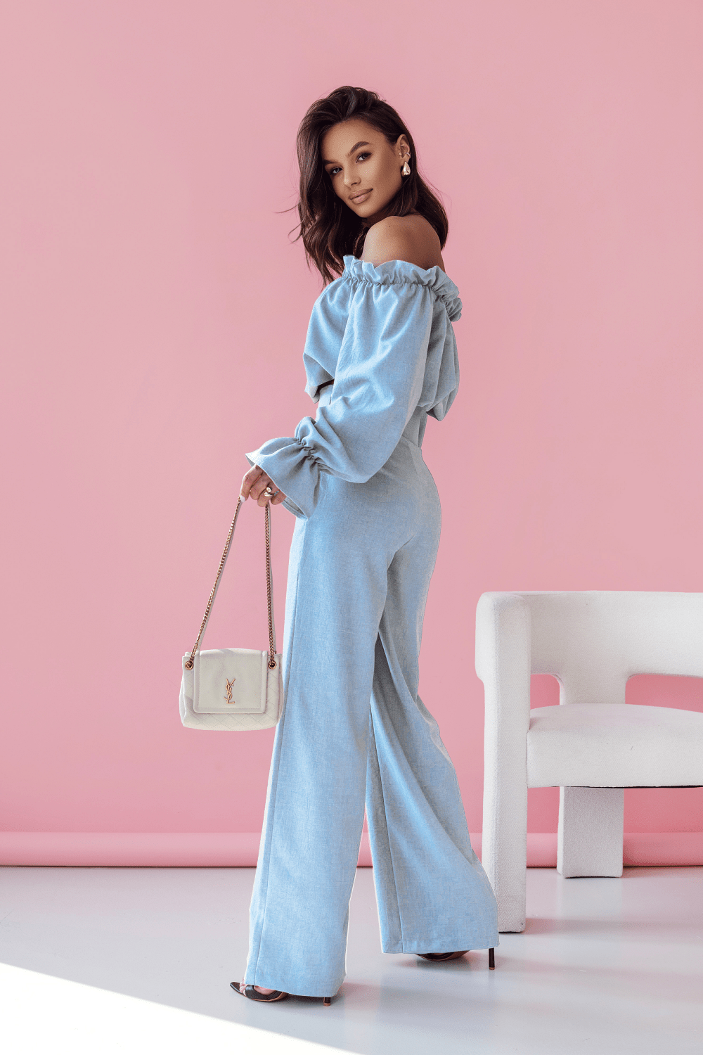 Дамски ленен комплект MIA - Комплект спално бельо, Бледосин (Błękit) LaBalancia Roberto Fashion Store Set 5907378522026 XS/S