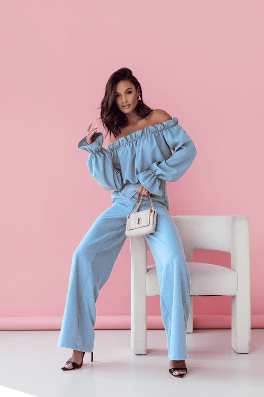 Дамски ленен комплект MIA - Комплект спално бельо, Бледосин (Błękit) LaBalancia Roberto Fashion Store Set 5907378522026 XS/S