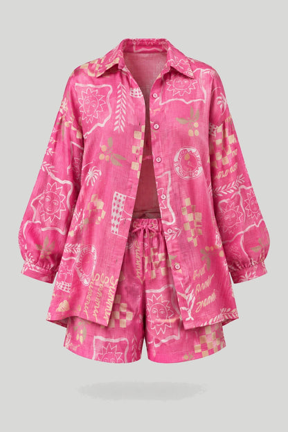 Дамски ленен комплект MOLLY – риза-туника и шорти, Malibu розово LaBalancia Roberto Fashion Store Set 5907378522248 UNI
